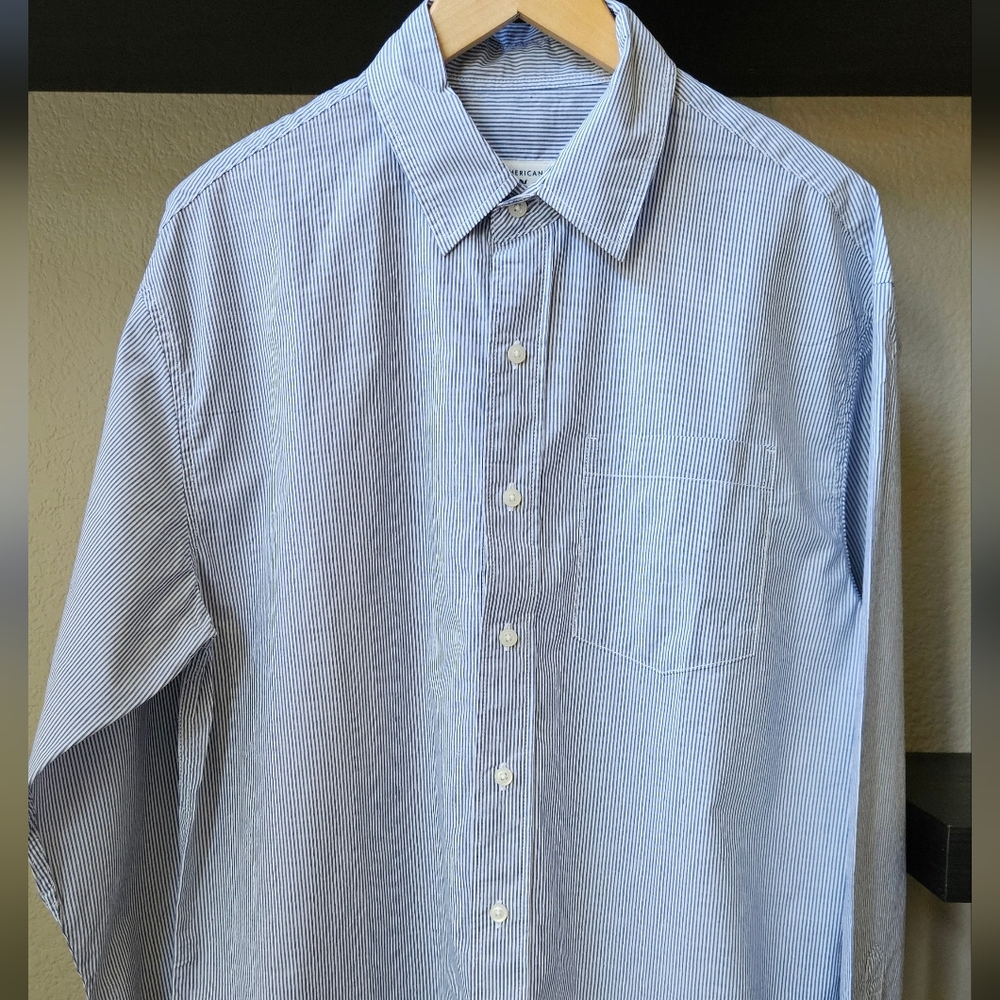 American Eagle Classic Blue Striped Shirt - Med